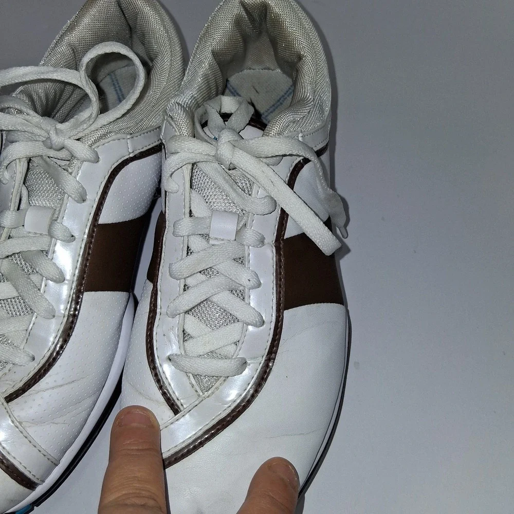 Nike TAC Power‎ Channel White/Brown Leather Lace Up Golf Shoes Women's Size 6.5